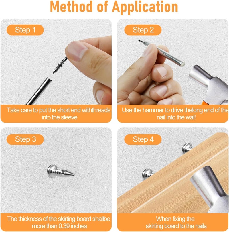 Quadafy 400 Pack Double-Headed Skirting Nails With Sleeve Tool - Double Sided Nails for Wood, Traceless Invisible Screws Seamless Solid Wood Baseboard - Image 4